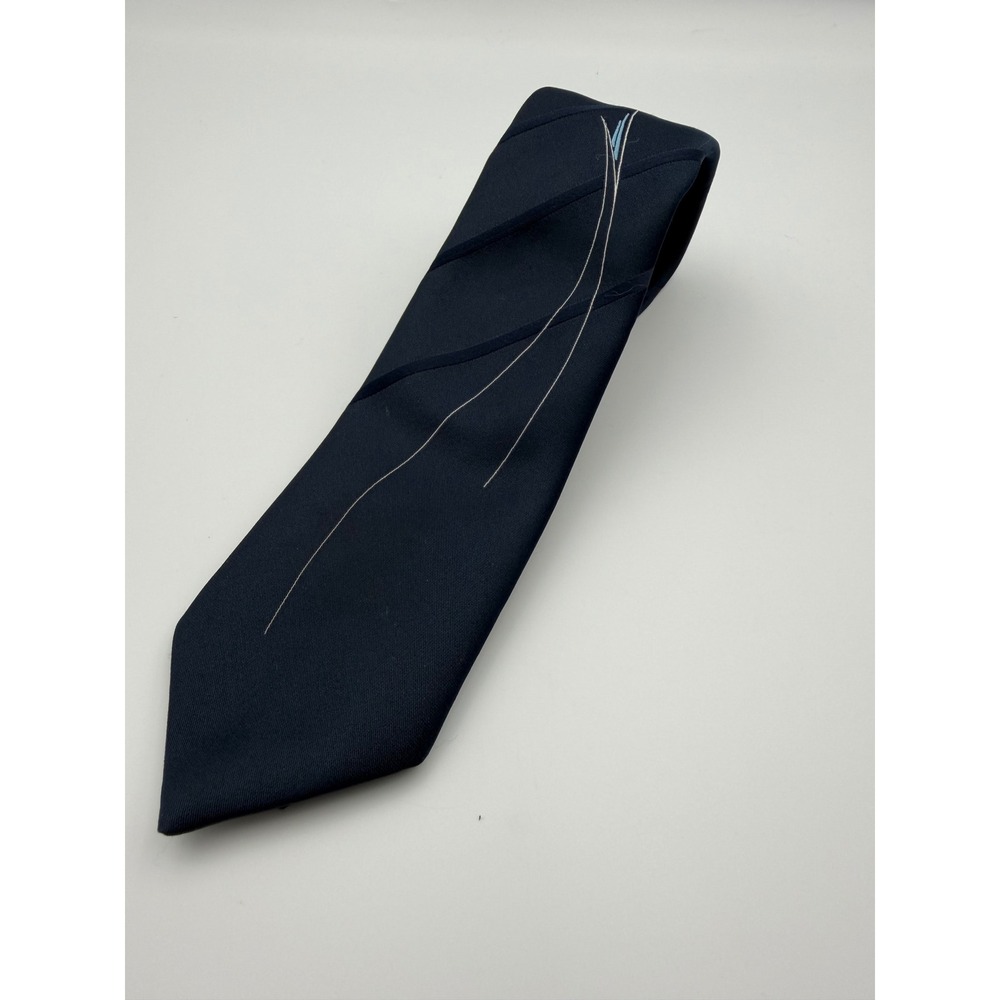 Guccini Paris New York Mens Tie Navy Blue Embroidered Accent Silk Blend Vintage